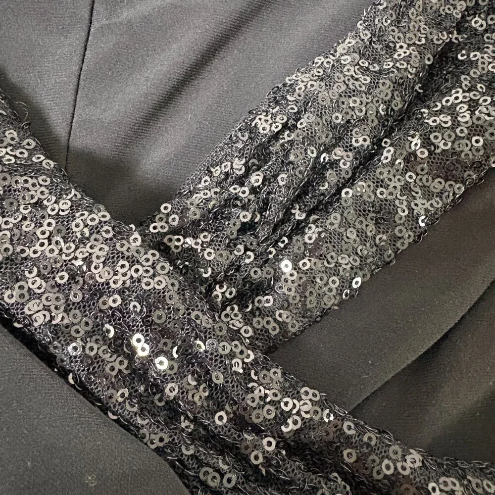 Lauren Ralph‎ Lauren Evening Sequin Cocktail Dress Size 10 Black Ruched Sheath